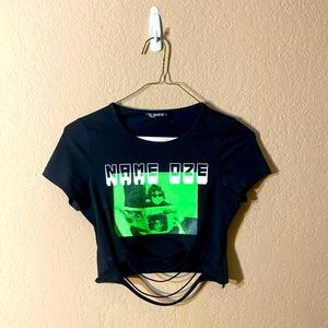 Shein S Black and Green Graphic Crop top